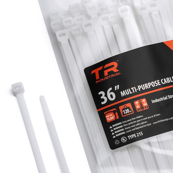 Cable Tie, 36 in L, Natural, Nylon 6/6, 120 lb Strength, 50 PK